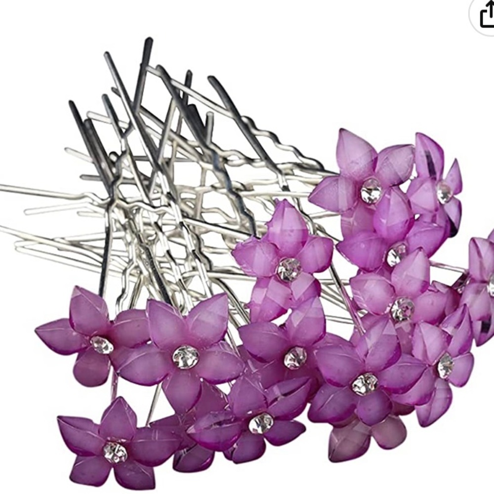 Crystal Rhinestones Flowers UShaped Hairpins